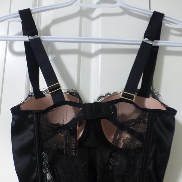 VICTORIA'S SECRET bling shine strap black nude lace and mesh teddy - Picture 5 of 7